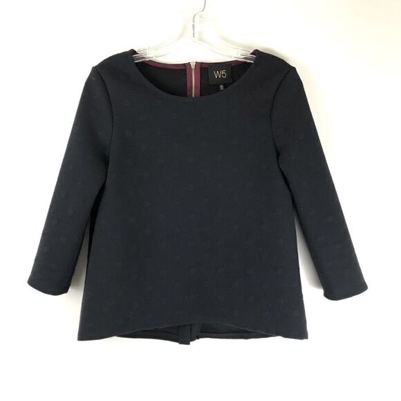 W5 Sweaters - W5 ¾ sleeve navy blue polka dot sweater